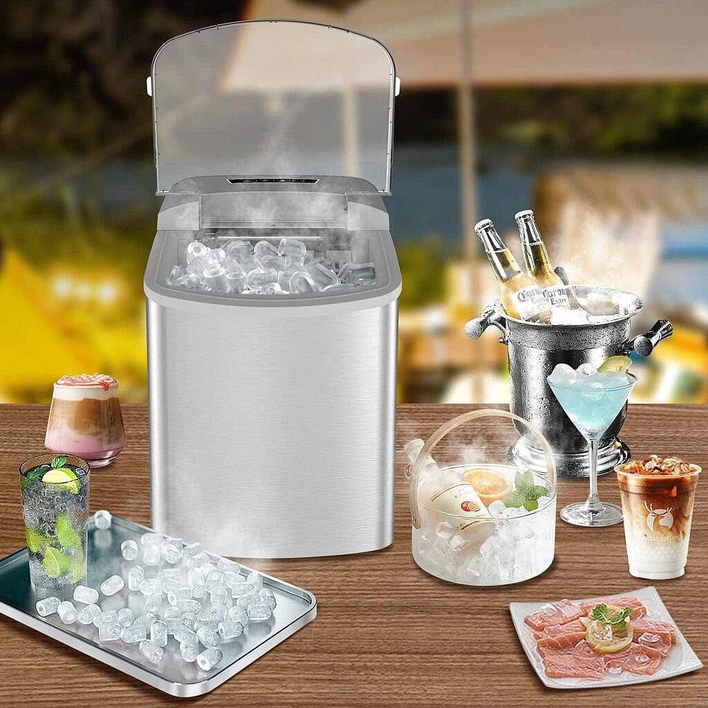 YUEYE Countertop Ice Maker, 6~8 Minutes Quick Ice Cubes Ready, 26lbs per Day, Low-Noise, with Ice Scoop